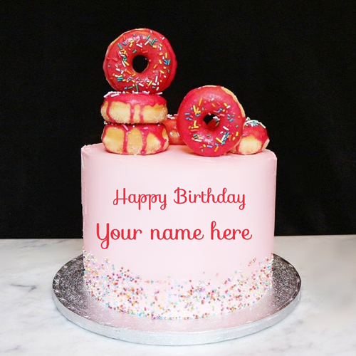 Double Layer Donuts Birthday Wishes Cake With Name