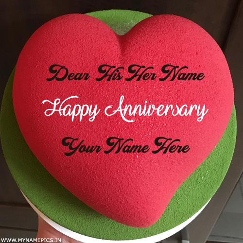 Romantic Heart Cake For Anniversary Wishes With Name