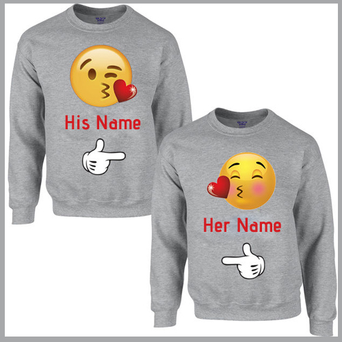 Emoji Love Heart Couple T Shirt With Your Name