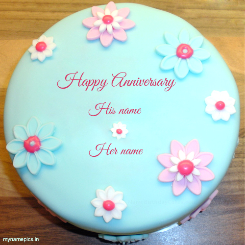 Write name on flowe anniversary cake profile pic