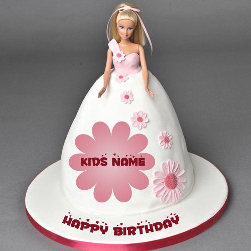 Cute Barbie Doll Birthday Cake For Kids With Your Name