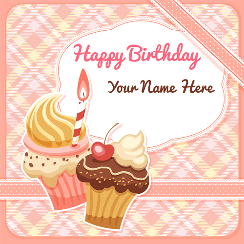 Happy Birthday Frame with Cupcake and Your Name