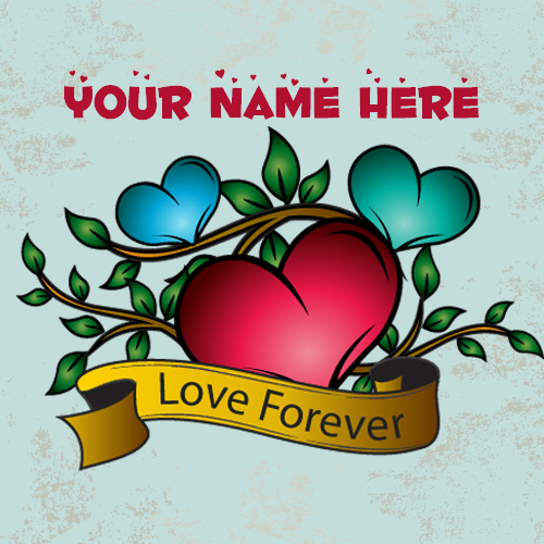 Red Heart Shape Love Forever Tattoo Design With Name