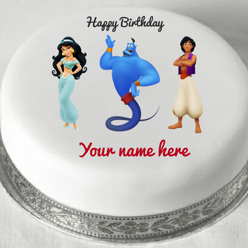 Happy Birthday Aladdin and Genie Kids Cake With Name