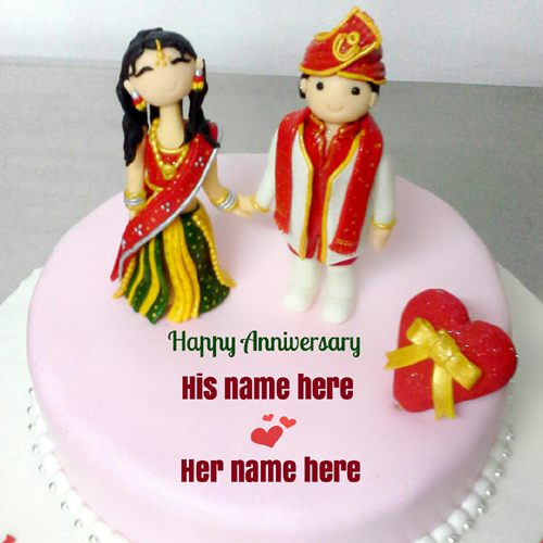 Indian Traditional Wedding Anniversary Cake With Name