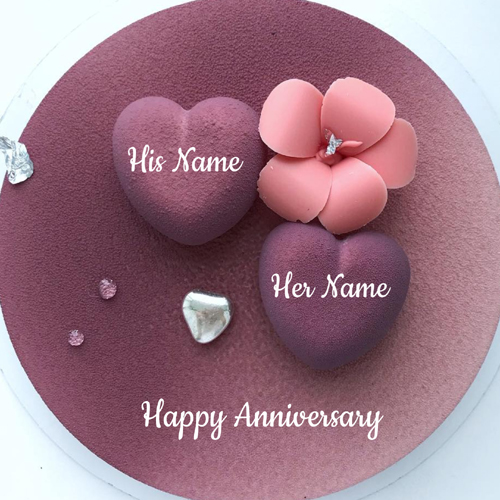 Happy Anniversary Purple Heart Cake With Couple Name
