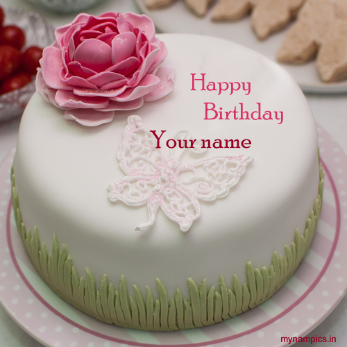 Write name on rose flower birthday cake pics 