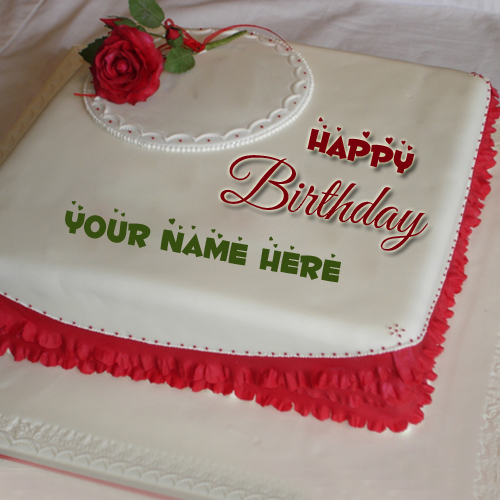 Happy Birthday Romantic Rose Love Cake With Your Name
