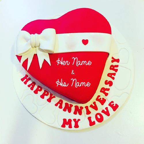 Happy Anniversary My Love Romantic Heart Cake With Name