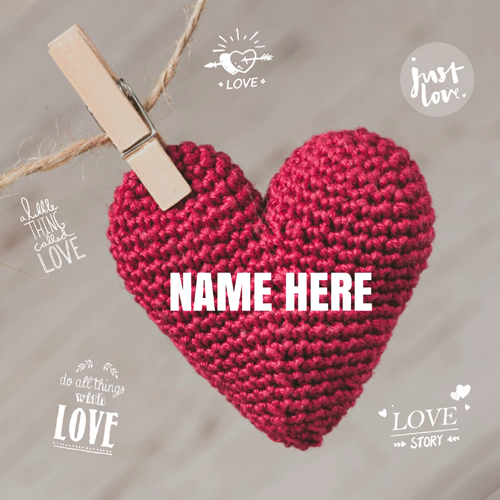 Write Lover Name on Beautiful Crochet 3D Puffy Heart
