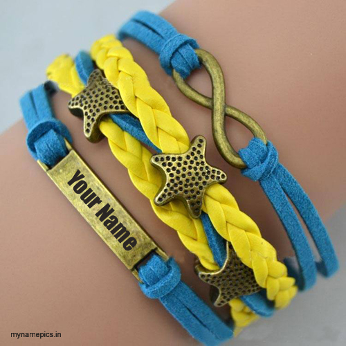 Write your name on blue yellow star bracelets pic