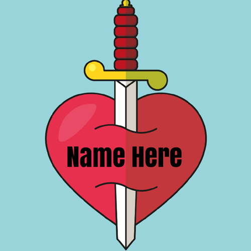 Classic Red Heart Dagger Tattoo Design With Your Name