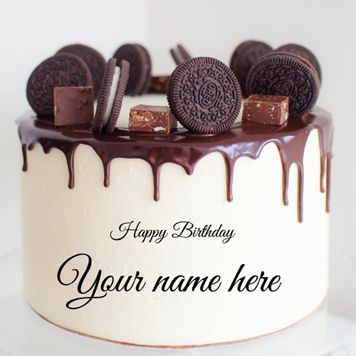 Write Name on Oreo Biscuit Decorated Chocolate Cake