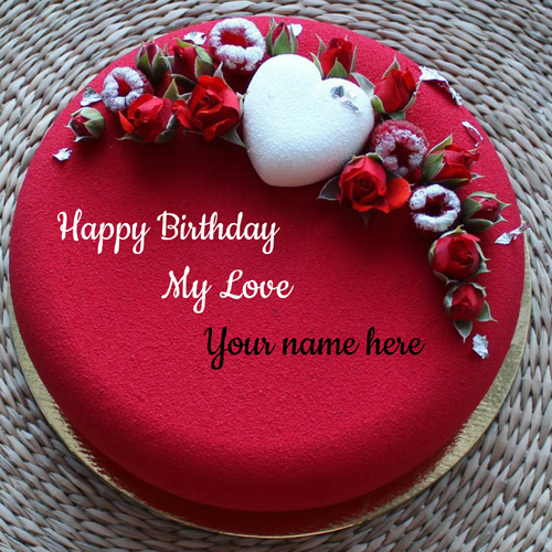 Happy Birthday Romantic Heart Cake With Lover Name