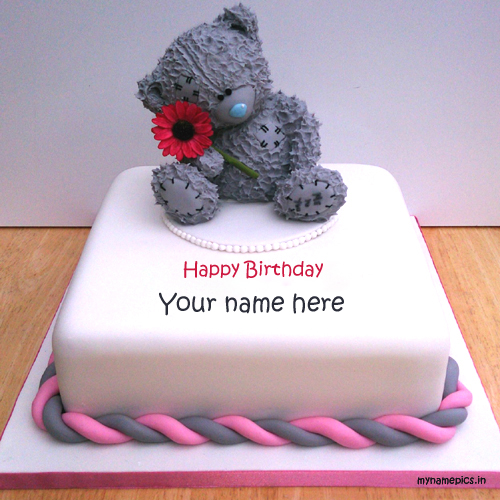 write name om teddy birthday cake profile pic
