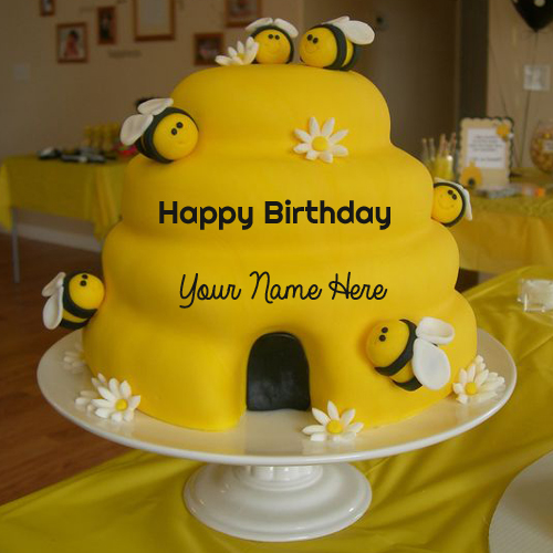 Write Name on Mini Bumble Bee Birthday Cup Cake