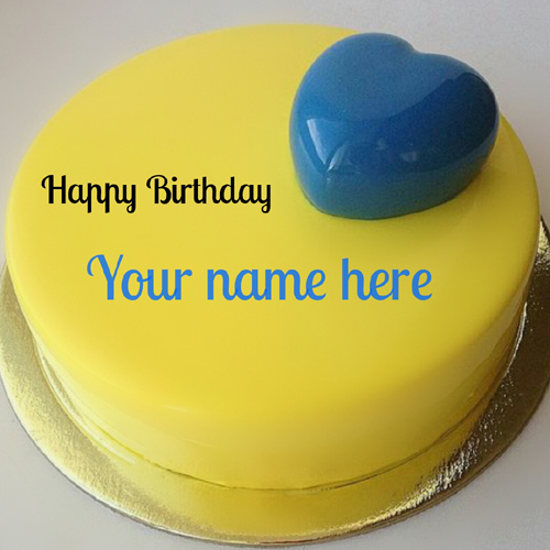 Mango Flavour Name Cake with Blueberry Heart Toppings