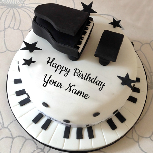 Happy Birthday Musical Piano Theme Cake With Your Name