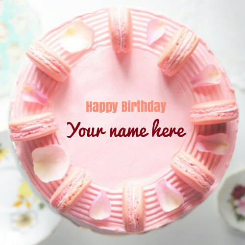 Pink French Macaroons Birthday Cake With Your Name