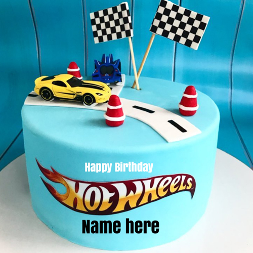 Hot Wheels Birthday Wishes Cake For Kids With Your Name