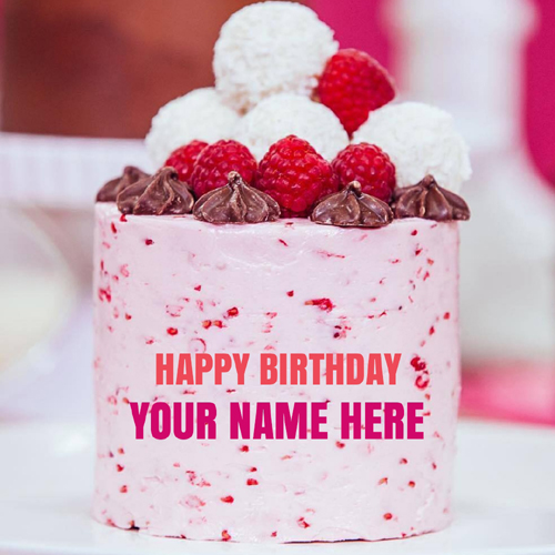 Strawberry Caramel Birthday Wishes Cake With Your Name