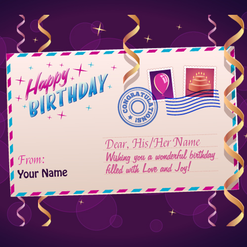 Happy Birthday Postcard Greeting With Your Name