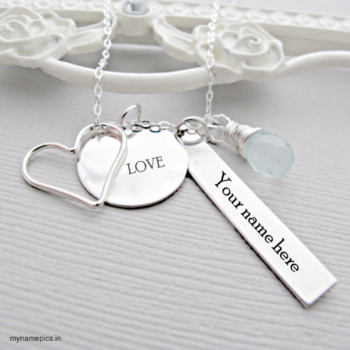 Write your name on silver heart necklace pics