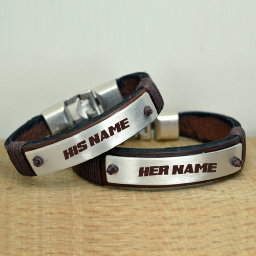 Personalized Couple Leather Bracelet With Custom Name