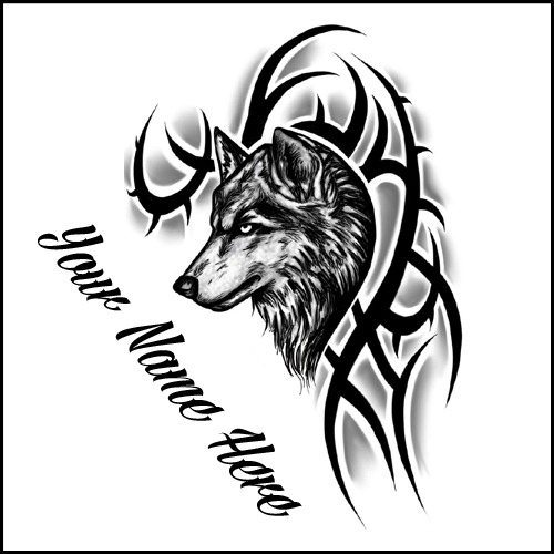 Amazing Wolf Black and White Tattoo Design With Name