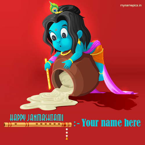 write name on Happy Janmashtami bal krishna wishes card
