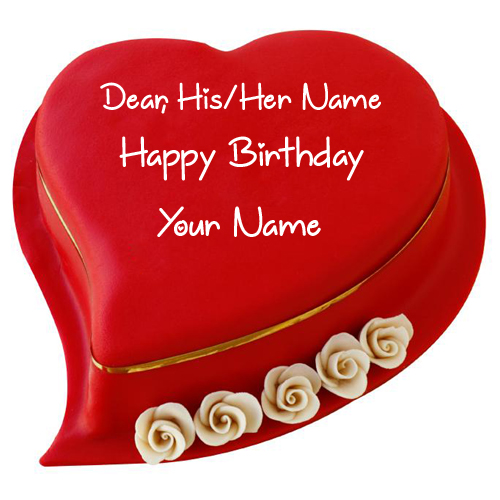 Bright Red Heart Lover Special Birthday Cake With Name