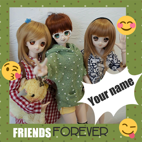 Friends Forever Cute Dolls Greeting Card With Name