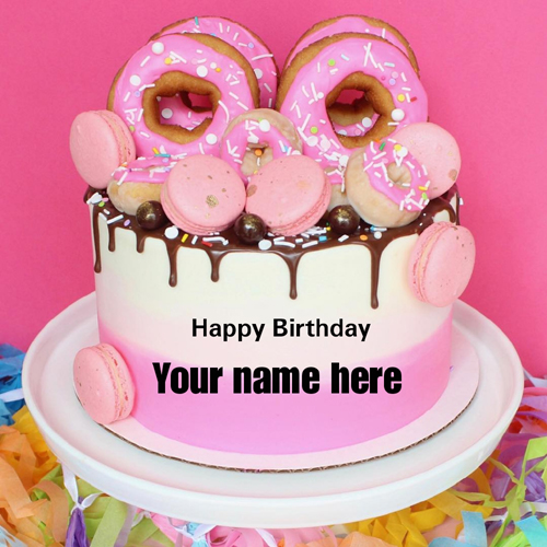 Delicious Pink Donuts and Chocolate Cake with Name