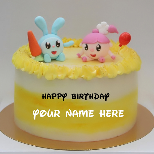 Happy Birthday Wishes Cartoon Cake With Custom Name