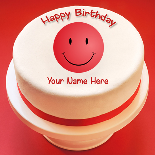 Red Smiley Symbol and Emoticon Cake With Your Name