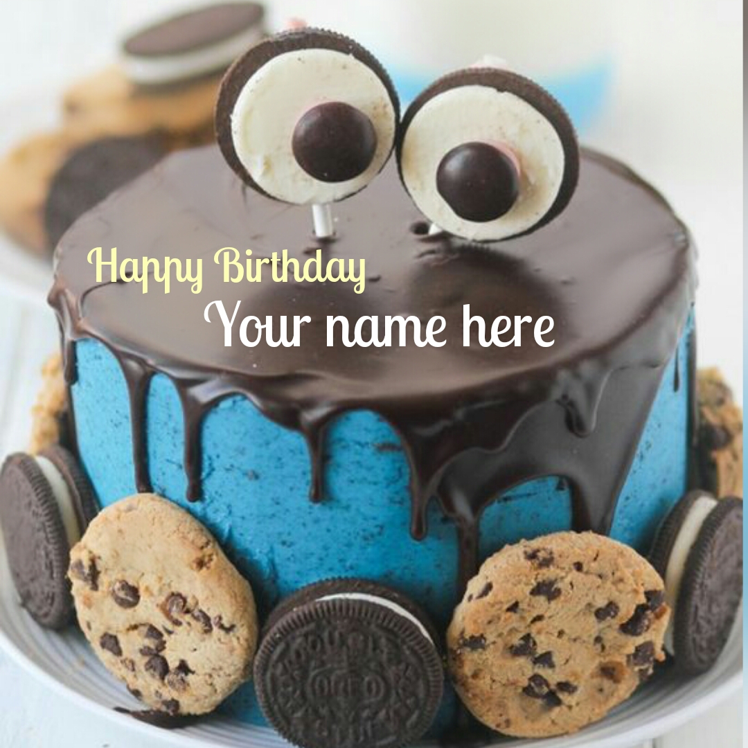 Oreo And Chocolate Chip Cookies Birthday Cake With Name