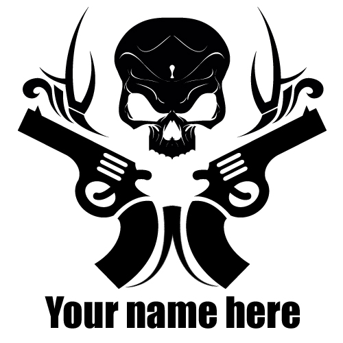creative skull and gun tattoo with your name on it