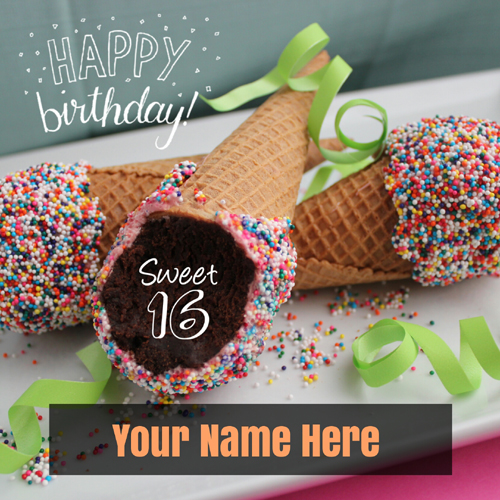 Happy Birthday on Sweet Sixteen Greeting With Your Name