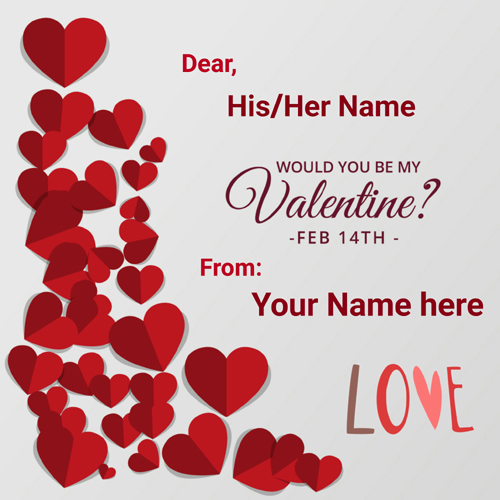 Valentine Day 14th Feb Name Card With Crystal Red Heart