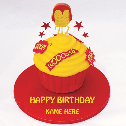 Amazing Iron Man Birthday Cup Cake With Your Name