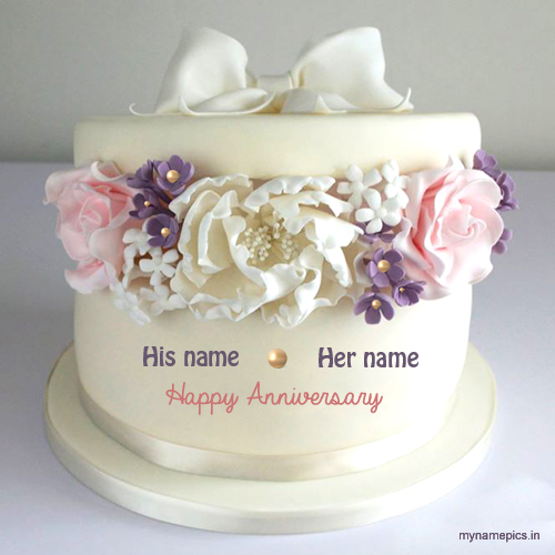 Write name on beautiful flower anniversary cake profile