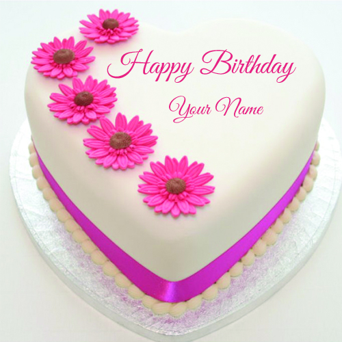 Happy Birthday Pink Flower Cake With Name
