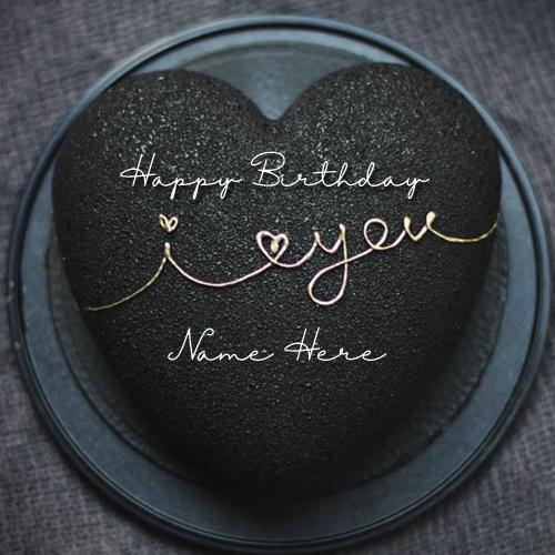 Black Heart Shape Romantic Birthday Cake With Name