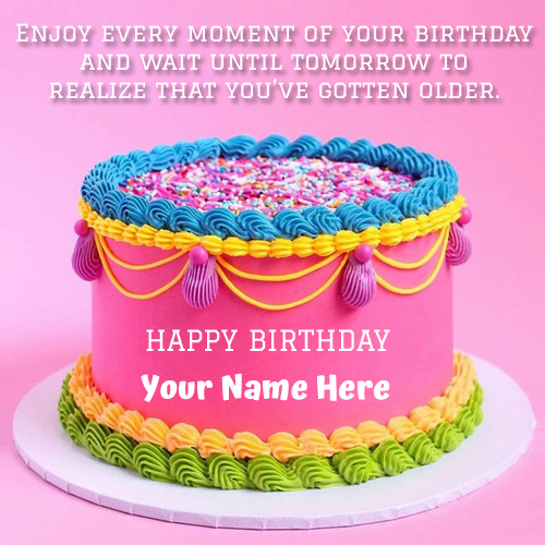 Happy Birthday Wishes Elegant Cake With Your Name