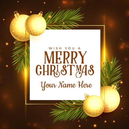 Realistic Merry Christmas Shiny Greeting Card With Name
