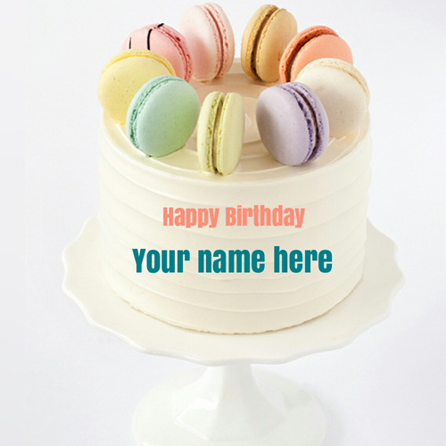 Delicious Name Birthday Cake With French Macaroons