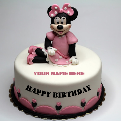 Cute Minnie Mouse Birthday Cake For Girl With Your Name