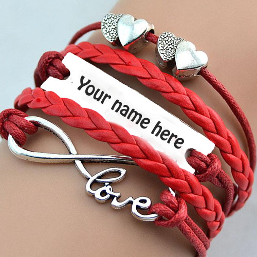Write your name on cool red heart bracelets pic