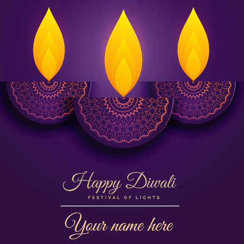 Happy Diwali Purple Diya Decorated Greeting With Name