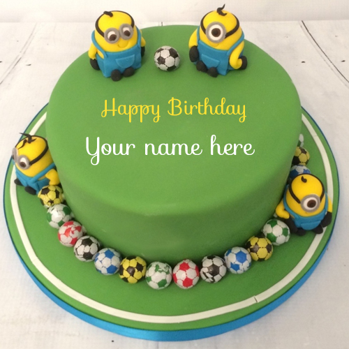 Cute Minions Football Kids Birthday Cake With Name